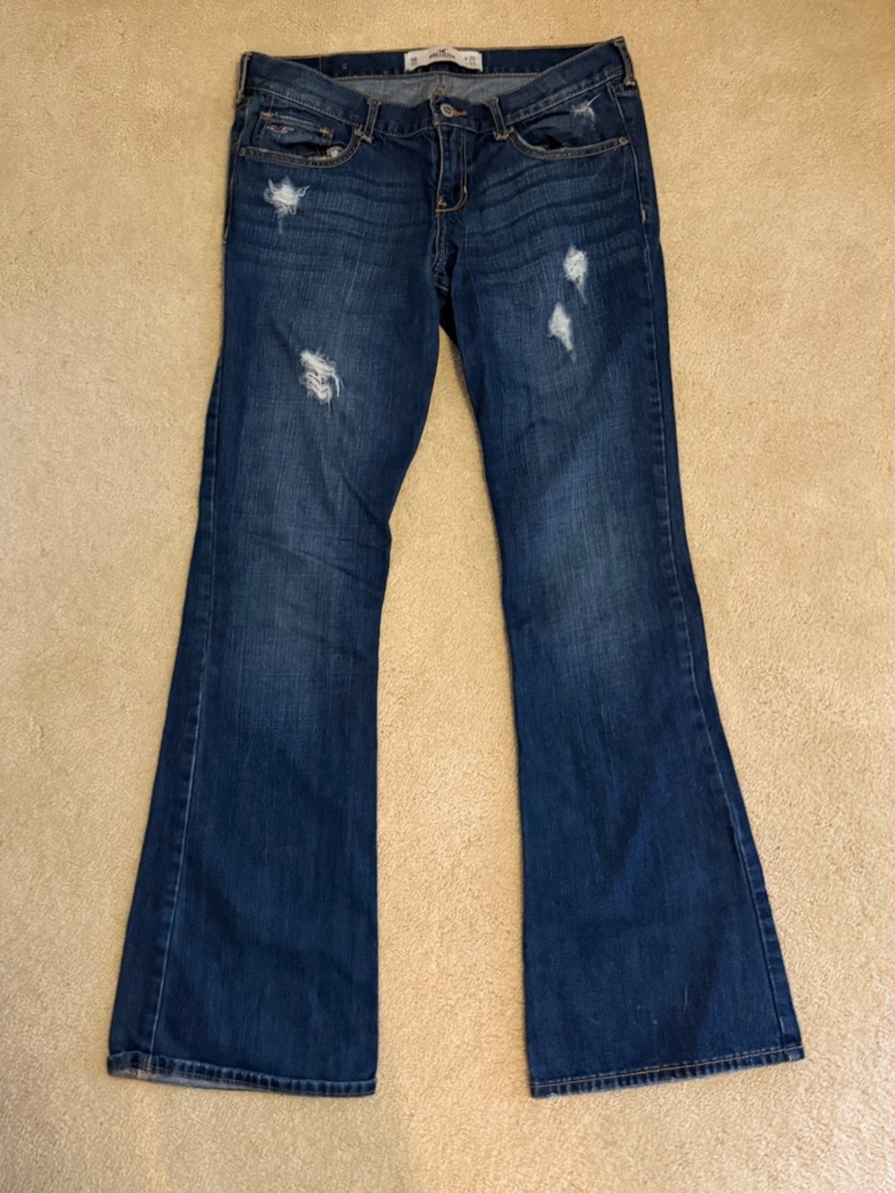 Hollister Dark Blue Distressed Flare Jeans